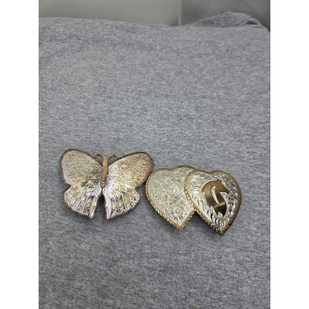 Lot 2 Womens Vintage Montana Silversmiths Crumrine Butterfly Stallion Buckles